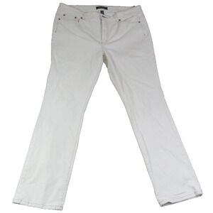 Lauren Jeans Co RL Women White Stretch Denim Jeans Sz 16 Straight Casual Midrise